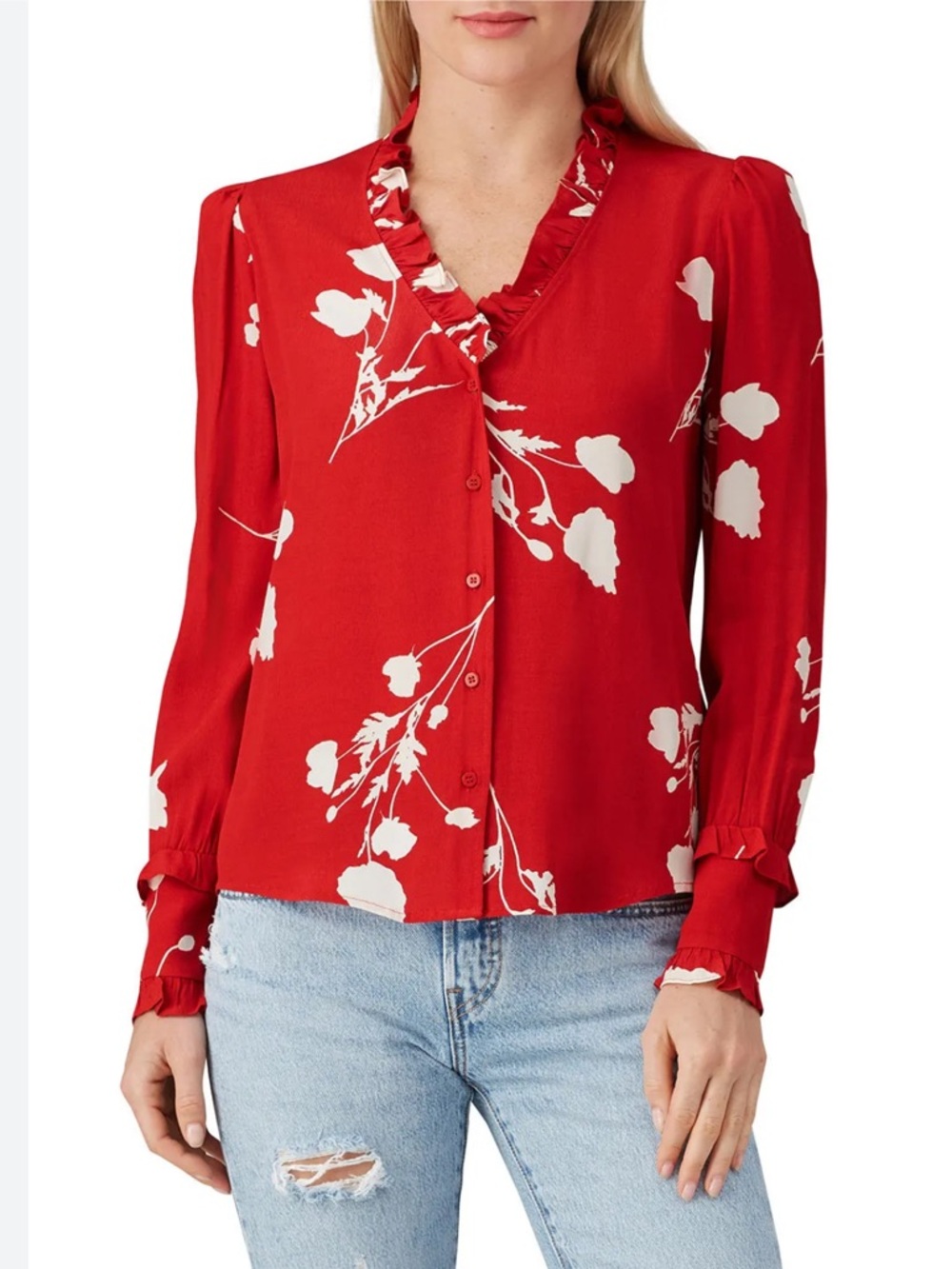 Ba&sh Red Floral Blouse Size L
